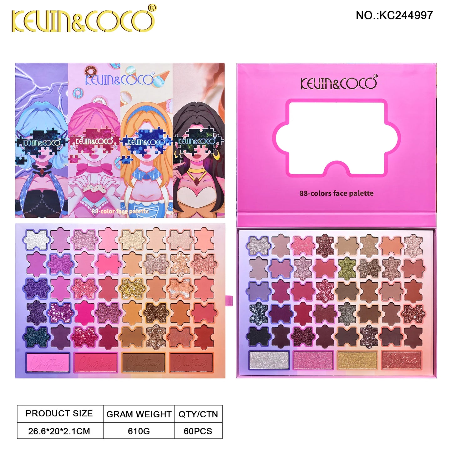 Paleta de sombras de ojos Puzzle de 88 colores Kevin&Coco