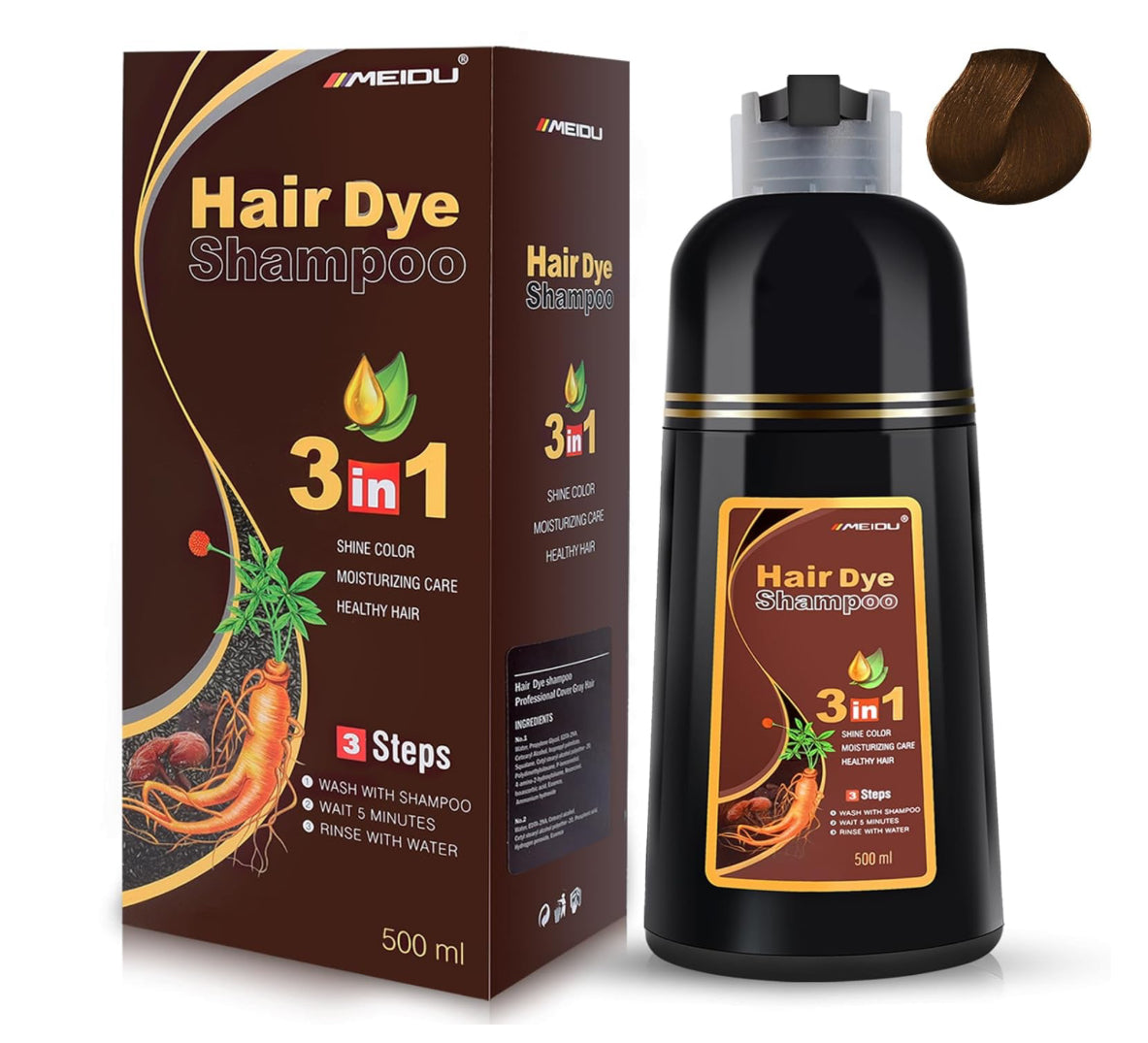 Meidu Shampoo 3 in 1 Black Hair Dye